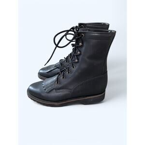 NEW Women's Tony Lama Black Leather Roper Lace Up Kiltie Boots 5.5 B